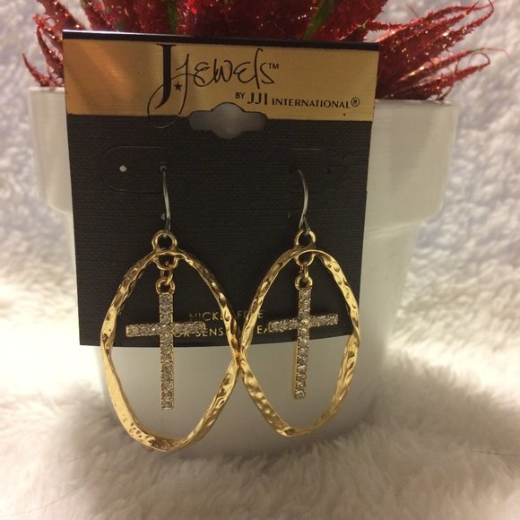 J Jewels Hoop and Cross Hanging Earrings - Picture 1 of 3